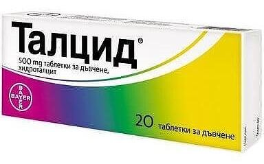 Талцид при стомашни киселини, гастрит и язва 500 мг х 20 дъвчащи табл. | Bayer