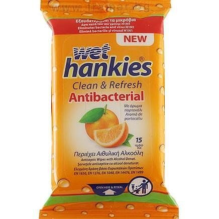Хенкис мокри кърпи антибактериални портокал х15бр.| Hankies