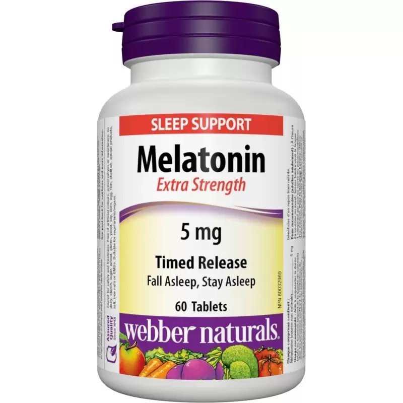 Мелатонин Extra Strength с удължено освобождаване за сън 5 мг. х 60 табл. | Webber Naturals