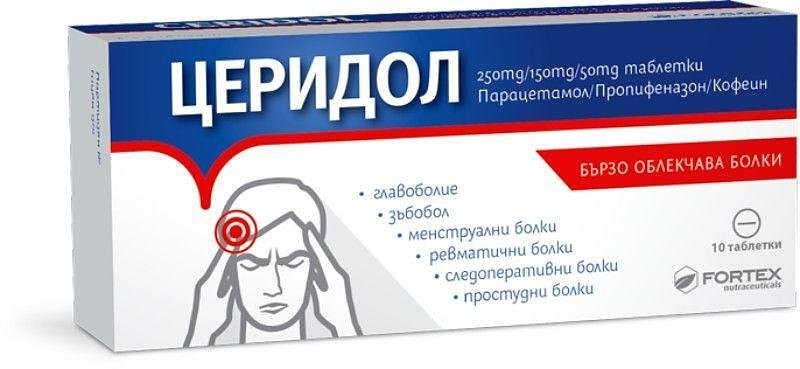 Церидол за болки 250 мг./150 мг./50 мг. х 10 табл. | Fortex