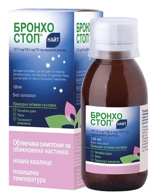 Бронхостоп Найт сироп за облекчаване на нощна кашлица х 120 мл | Kwizda Pharma
