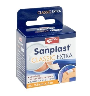 Sanplast classic extra прикрепващ пластир 2.5 см/5 м x 1 брой | Medica
