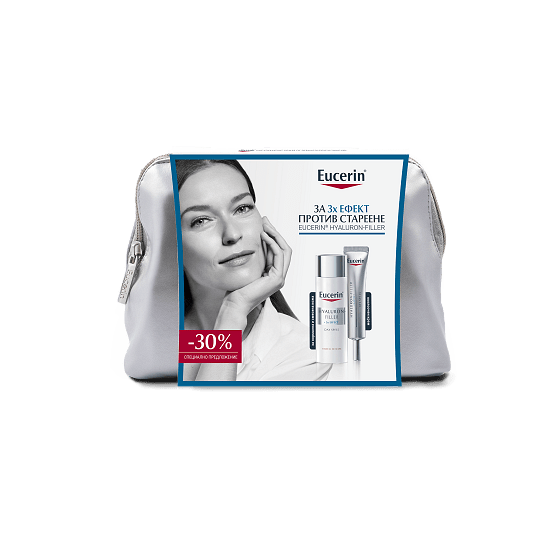 Eucerin Промо комплект Hyaluron-Filler дневен крем за нормална и комбинирана кожа SPF 15 х 50 мл. и околоочен крем SPF 15 х 15 мл. | Eucerin