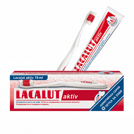 Лакалут актив паста за зъби 75 ml + четка за зъби с мек косъм | Natur Product