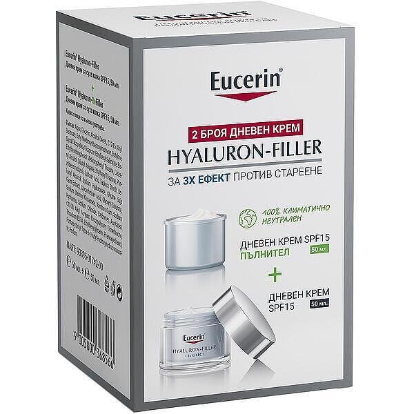 Eucerin Hyaluron-Filler дневен крем SPF 15 50 мл + Hyaluron Filler дневен крем SPF 15 50 мл пълнител | Eucerin