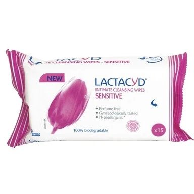 Лактацид sensitive интимни кърпички за чувствителна кожа х 15 броя | Omega Pharma