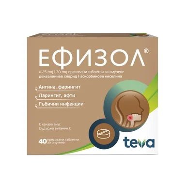 Ефизол при болно гърло и афти х 40 табл. | Teva Pharmaceuticals