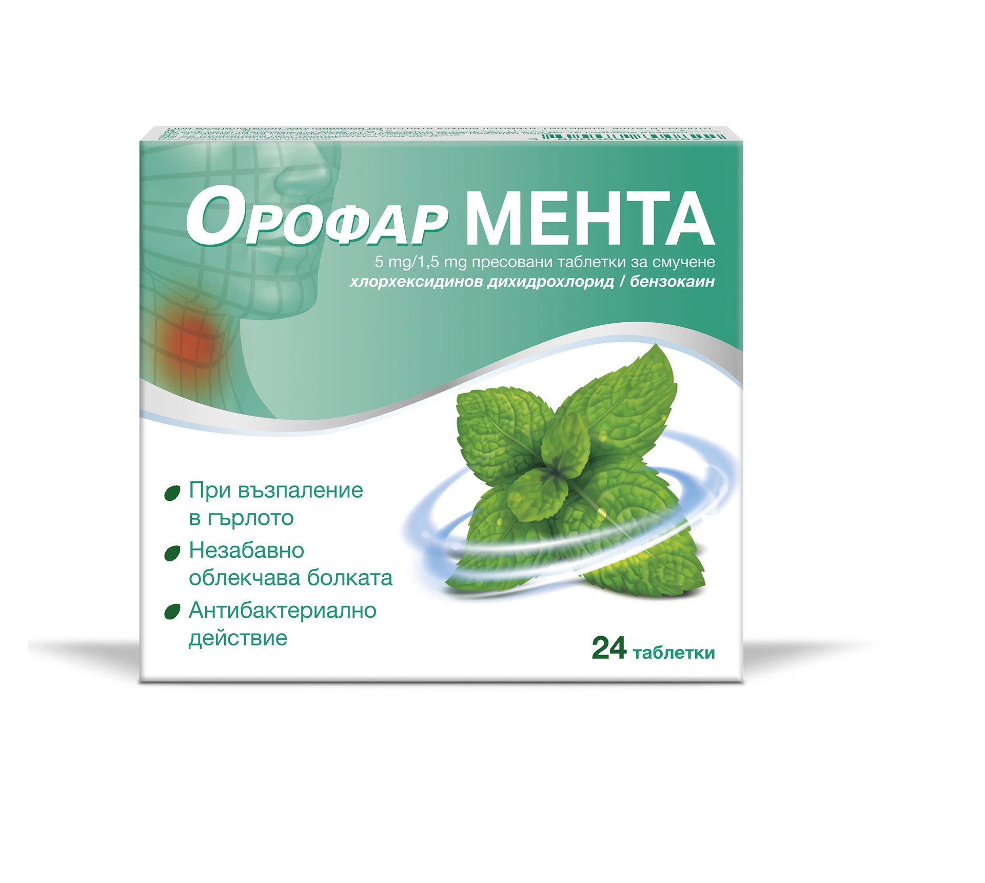 Орофар Мента при възпалено гърло х24 таблетки за смучене | Stada