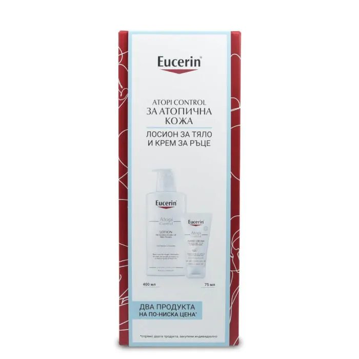 Eucerin AtopiControl Успокояващ лосион за тяло 400 мл + Eucerin AtopiControl Крем за ръце 75 мл Комплект | Eucerin
