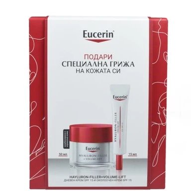 Комплект Eucerin Hyaluron-Filler+Volume-lift Дневен крем за нормална и смесена кожа SPF15 х50 мл + Околоочен крем SPF15 х15 мл | Eucerin