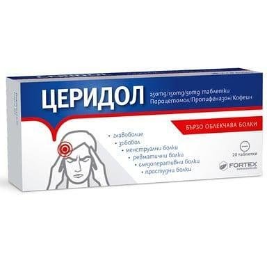 Церидол за болки 250 мг./150 мг./50 мг. х 20 табл. | Fortex